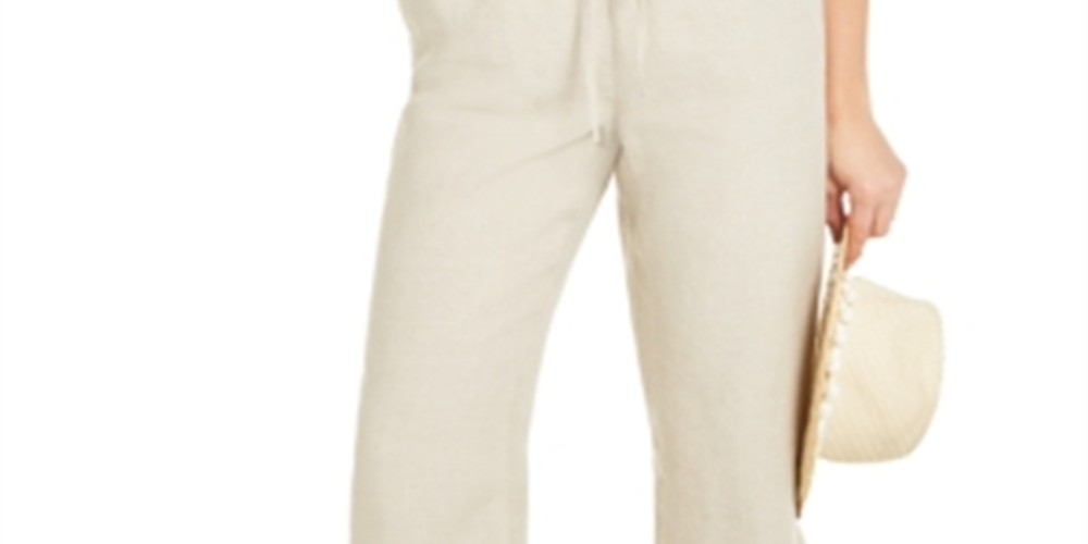 Calça Capri de Linho Feminina Charter Club com Cintura Amarrada, Marrom, Tamanho XXG