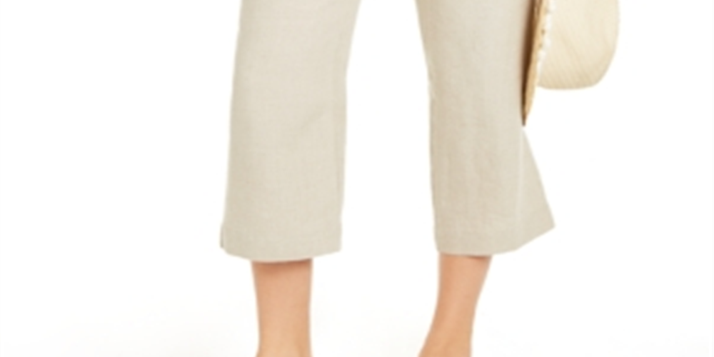 Calça Capri de Linho Feminina Charter Club com Cintura Amarrada, Marrom, Tamanho XXG