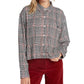 Camisa Volcom Feminina Júnior Fad Friend Ombro Caído com Botões, Xadrez Preto, Tamanho XS