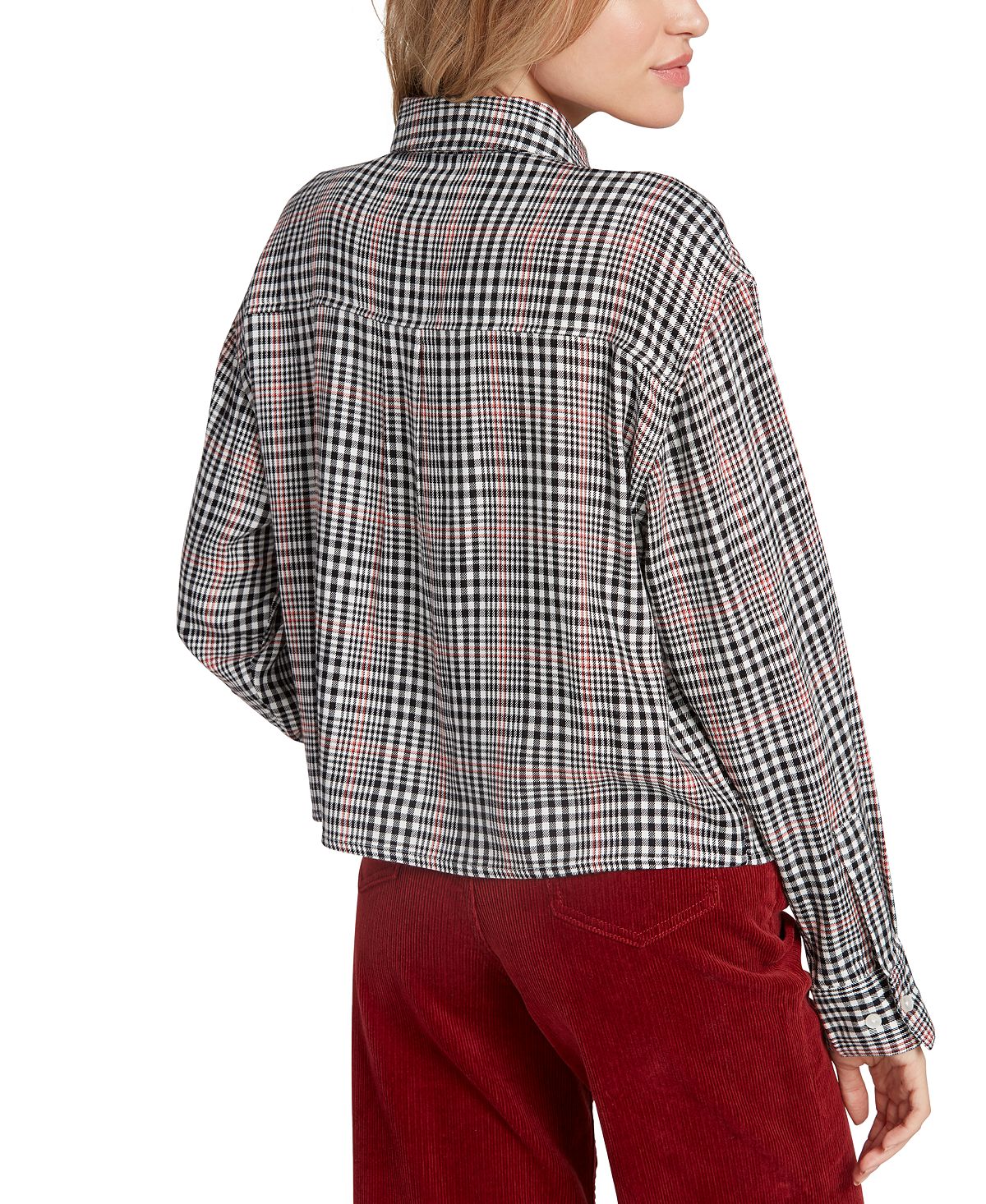 Camisa Volcom Feminina Júnior Fad Friend Ombro Caído com Botões, Xadrez Preto, Tamanho XS