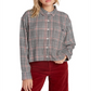 Camisa Volcom Feminina Júnior Fad Friend Ombro Caído com Botões, Xadrez Preto, Tamanho XS
