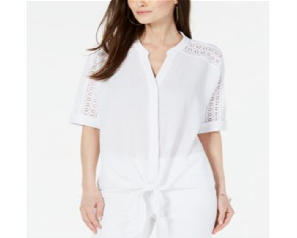 Blusa feminina Alfani com amarração frontal e renda, tamanho pequeno, branca, P