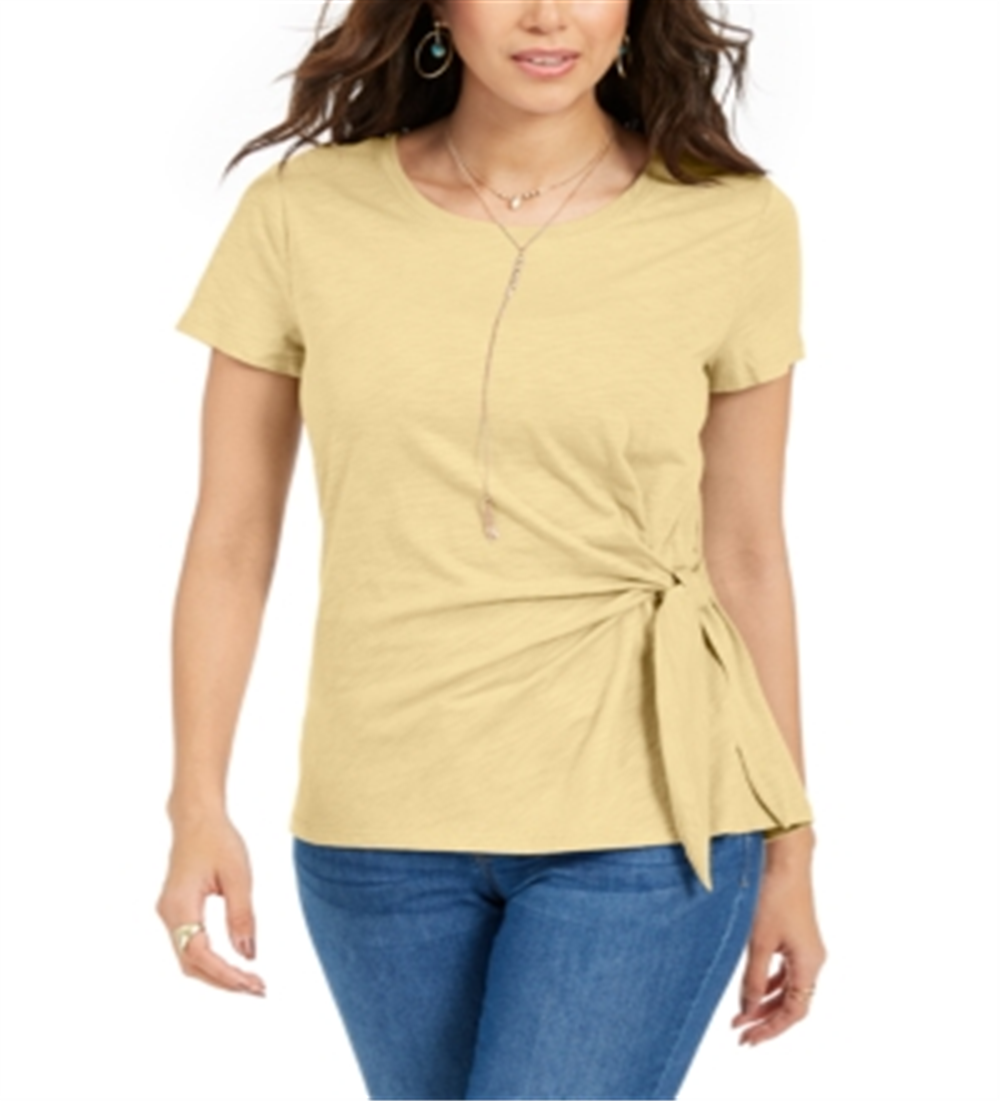 Top feminino com amarração lateral, amarelo, tamanho pequeno, estilo &amp; co