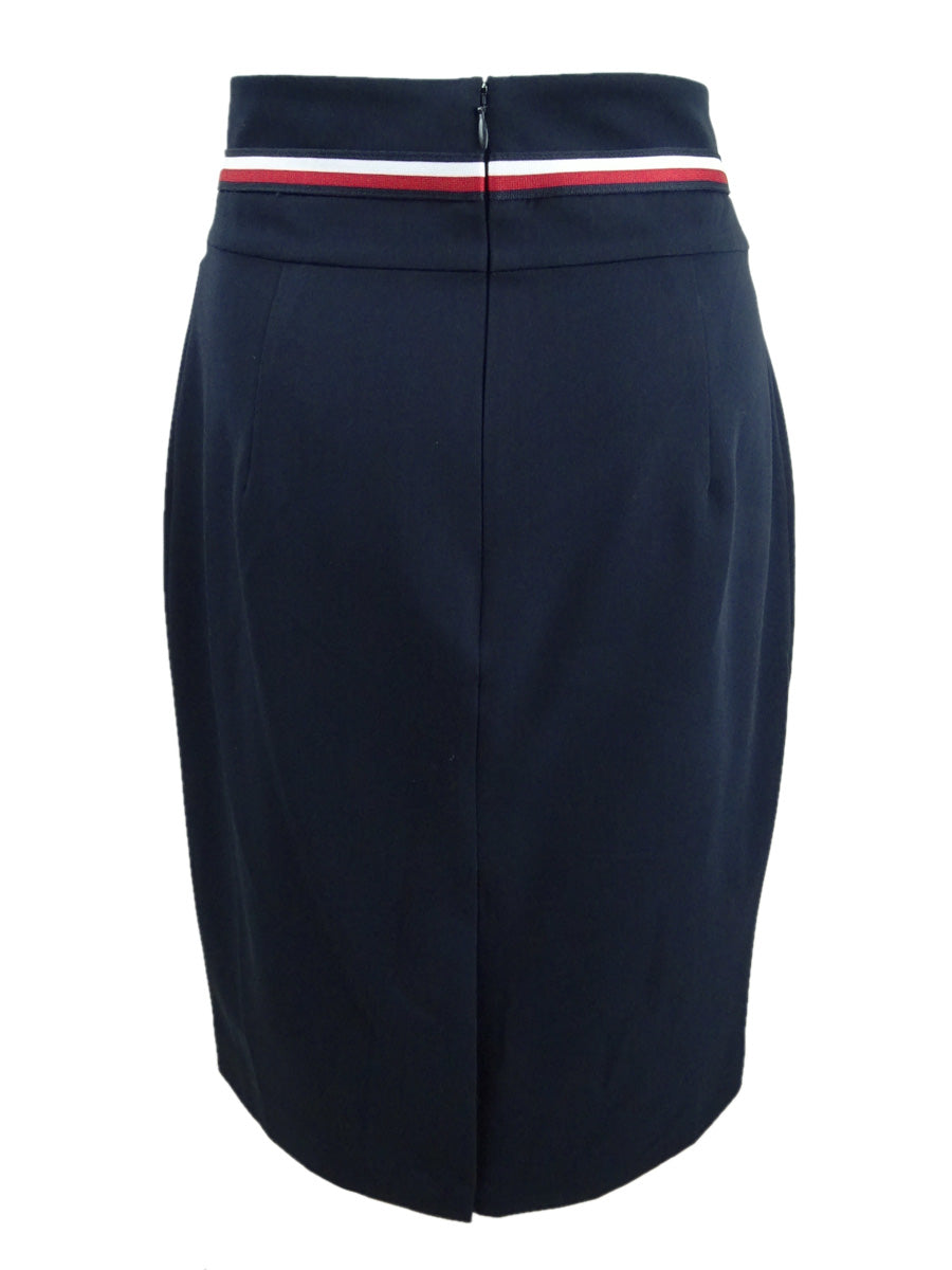 Tommy Hilfiger Saia feminina com cintura entalhada e acabamento listrado, azul, tamanho 6