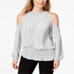 Blusa Alfani Feminina Smocked com Ombros Vazados Cinza Tamanho Pequeno Médio