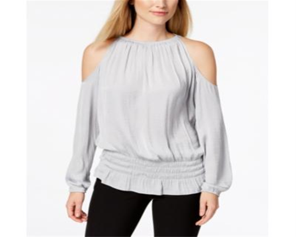 Blusa Alfani Feminina Smocked com Ombros Vazados Cinza Tamanho Pequeno Médio