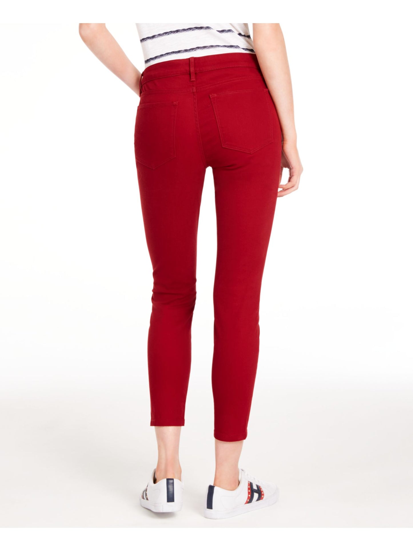 Calça jeans feminina Tommy Hilfiger com zíper vermelha, tamanho 10