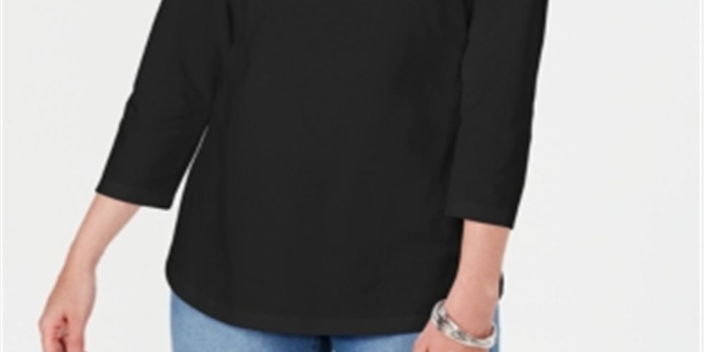Karen Scott Blusa Feminina Manga Três Quartos Recortada Preta Tamanho Médio