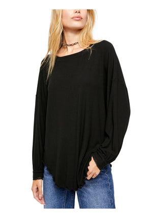 Blusa feminina Free People com decote redondo e manga comprida, preta, tamanho pequeno