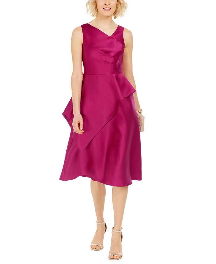 Vestido formal feminino Adrianna Papell, liso, sem mangas, decote em V, comprimento até o joelho, estilo flare, rosa, tamanho 16