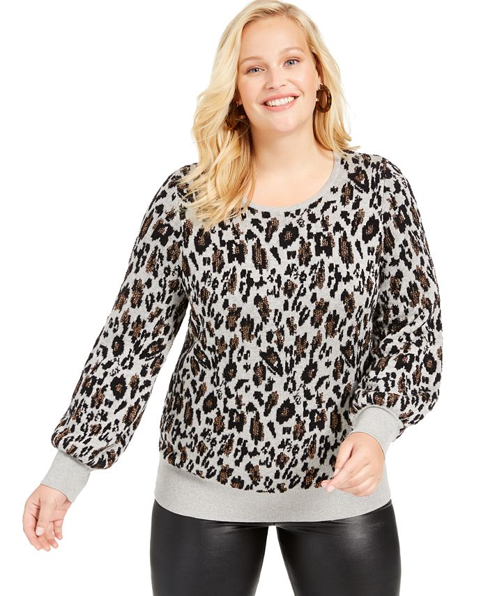 Suéter Alfani Feminino Plus Metallic Animal Print Cinza Tamanho 0X