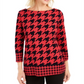 Blusa feminina Charter Club com estampa pied-de-poule e manga 3/4, vermelha, tamanho X-S