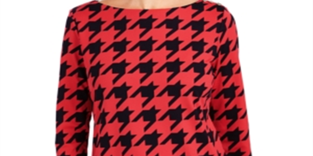 Blusa feminina Charter Club com estampa pied-de-poule e manga 3/4, vermelha, tamanho X-S
