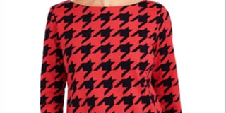 Blusa feminina Charter Club com estampa pied-de-poule e manga 3/4, vermelha, tamanho X-S