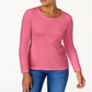 Blusa feminina Karen Scott de algodão com decote redondo, rosa, tamanho pequeno