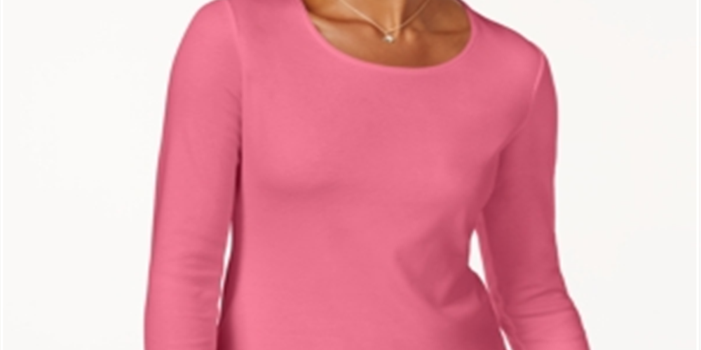 Blusa feminina Karen Scott de algodão com decote redondo, rosa, tamanho pequeno