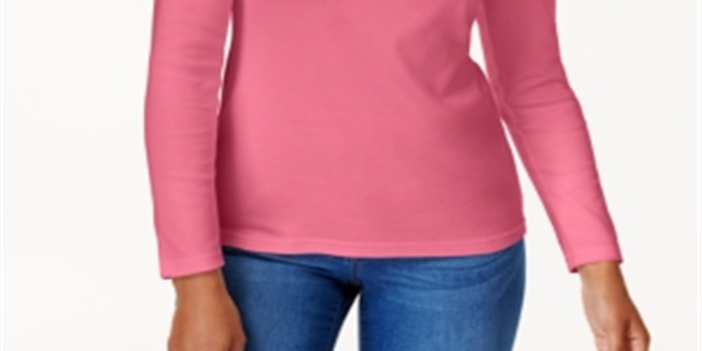 Blusa feminina Karen Scott de algodão com decote redondo, rosa, tamanho pequeno