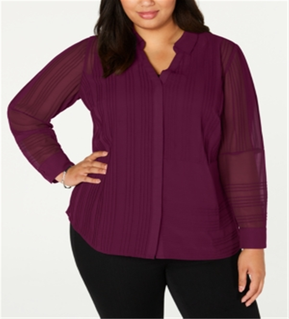 Blusa Alfani Feminina Plus Transparente Pintuck com Botões Vermelho Tamanho 0X