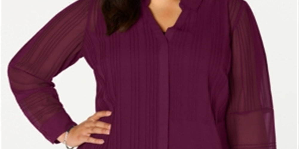 Blusa Alfani Feminina Plus Transparente Pintuck com Botões Vermelho Tamanho 0X