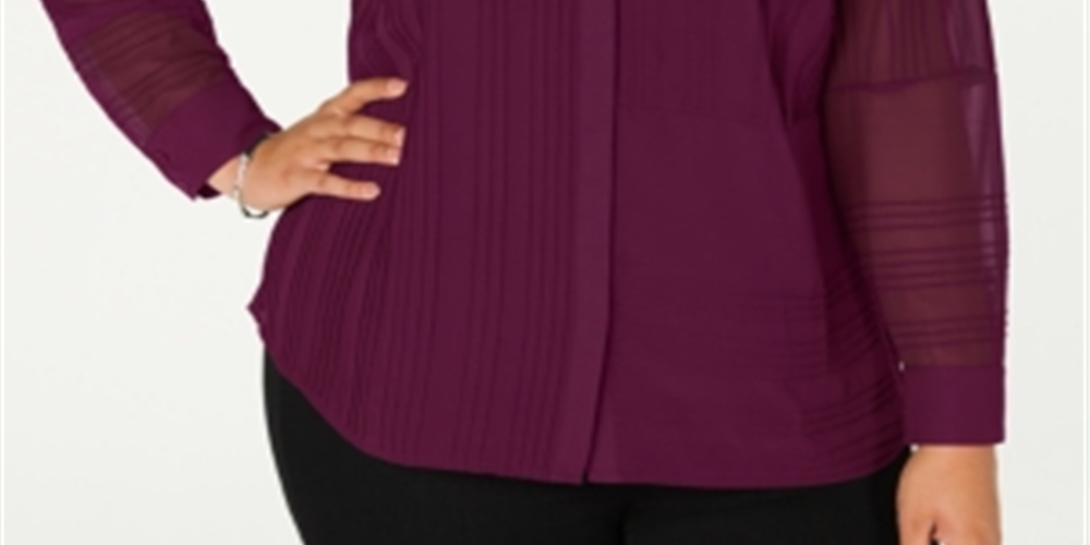 Blusa Alfani Feminina Plus Transparente Pintuck com Botões Vermelho Tamanho 0X