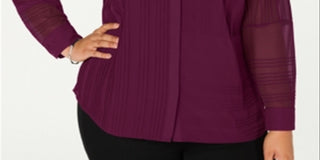 Blusa Alfani Feminina Plus Transparente Pintuck com Botões Vermelho Tamanho 0X