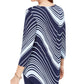 Camiseta feminina com estampa de redemoinho e manga 3/4 da coleção JM, azul, tamanho X-S