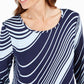 Camiseta feminina com estampa de redemoinho e manga 3/4 da coleção JM, azul, tamanho X-S