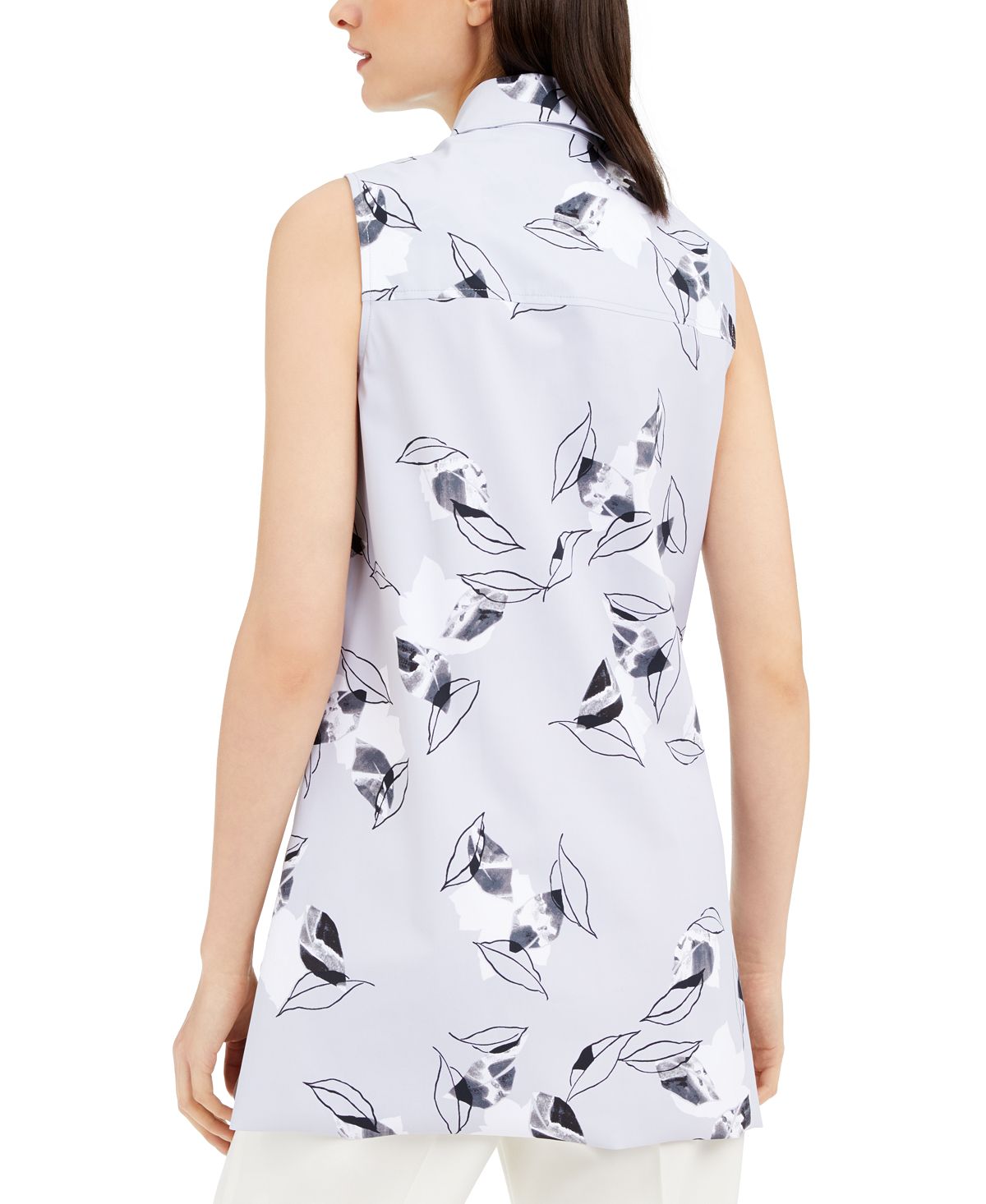 Túnica Alfani Feminina Estampada de Folhas Cinza Tamanho Petite S