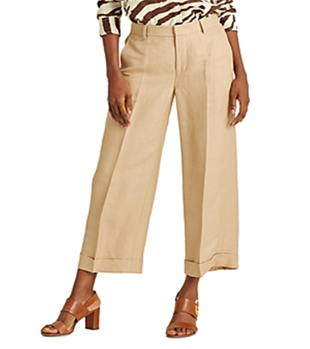Calça feminina Ralph Lauren Larabeth Flare com perna larga e tornozelo, tamanho 6, bege