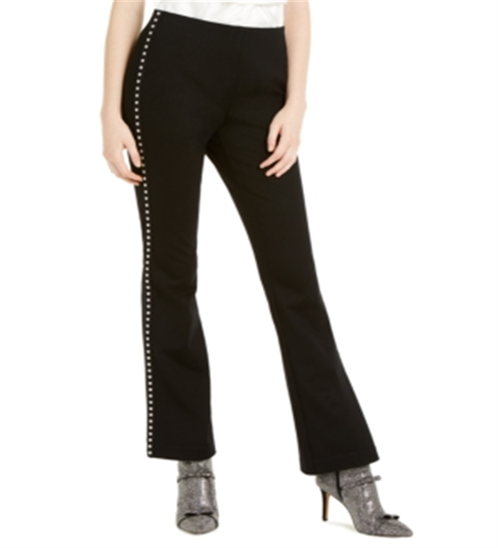 Calça feminina com tachas laterais e corte bootcut da INC International Concepts, preta, tamanho 2