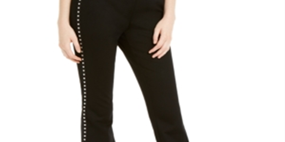 Calça feminina com tachas laterais e corte bootcut da INC International Concepts, preta, tamanho 2