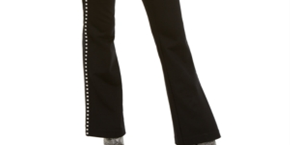 Calça feminina com tachas laterais e corte bootcut da INC International Concepts, preta, tamanho 2