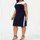 Vestido tubinho plus size com franzidos e blocos de cores da Connected Apparel para mulheres, tamanho azul-marinho 20W