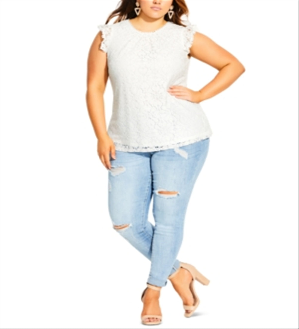 Top feminino City Chic com estampa floral, tamanho 18W, branco