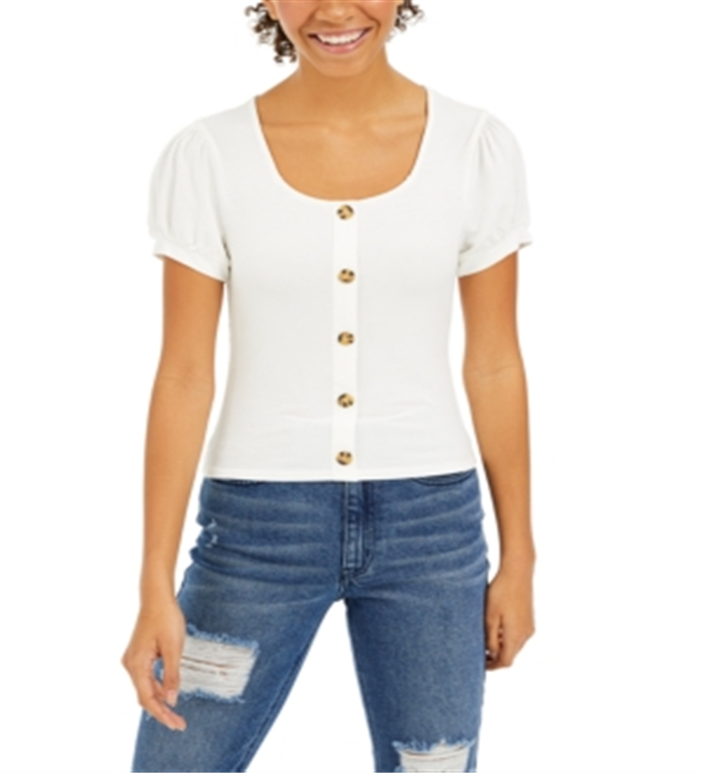 Blusa canelada com manga bufante Pink Rose Junior, tamanho médio, branca