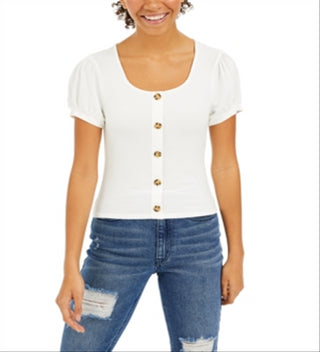 Blusa canelada com manga bufante Pink Rose Junior, tamanho médio, branca