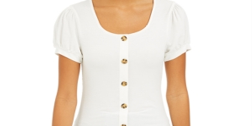 Blusa canelada com manga bufante Pink Rose Junior, tamanho médio, branca