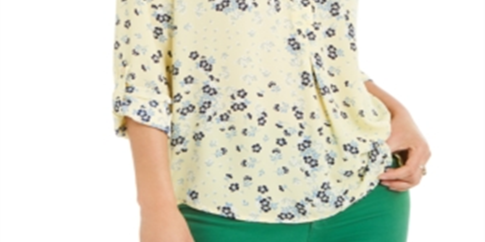 Blusa Maria com estampa floral feminina Charter Club, amarela, tamanho XX-G