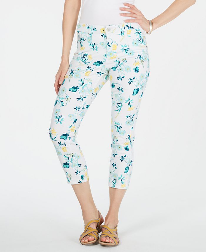 Calça jeans feminina Charter Club com bolsos florais, branca, tamanho 4