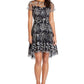 Vestido feminino Adrianna Papell com decote ilusão bordado, preto, tamanho 10