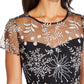 Vestido feminino Adrianna Papell com decote ilusão bordado, preto, tamanho 10