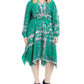Vestido feminino plus size com estampa mista e bainha em lenço, verde, tamanho 2X
