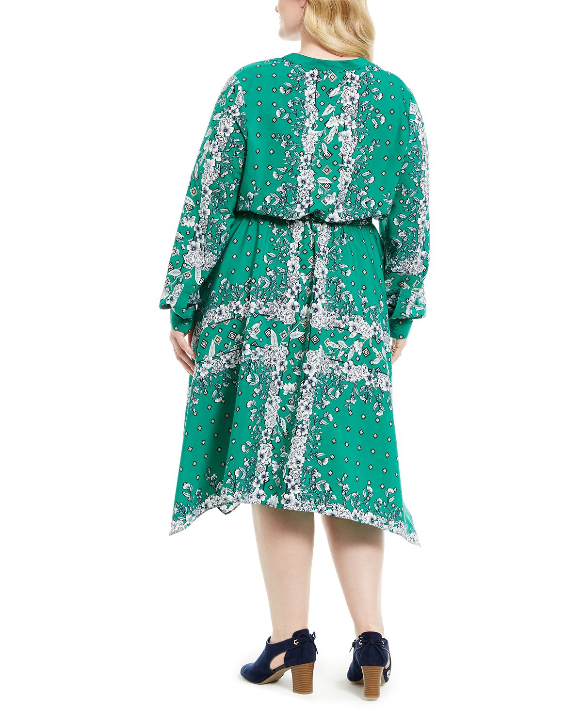 Vestido feminino plus size com estampa mista e bainha em lenço, verde, tamanho 2X