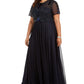 Vestido de noite feminino Betsy &amp; Adam Plus, azul marinho, tamanho 16W