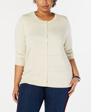 Cardigan feminino plus size Charter Club com botões frontais, amarelo, tamanho 1X