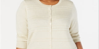 Cardigan feminino plus size Charter Club com botões frontais, amarelo, tamanho 1X