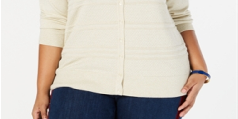Cardigan feminino plus size Charter Club com botões frontais, amarelo, tamanho 1X