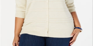 Cardigan feminino plus size Charter Club com botões frontais, amarelo, tamanho 1X