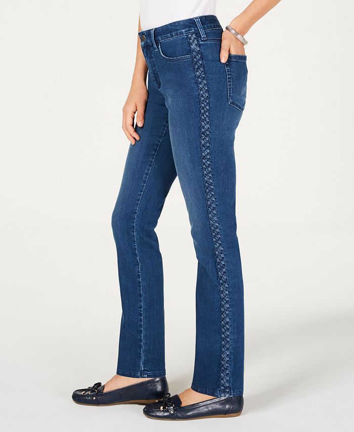 Calça jeans feminina Charter Club Lexington com perna reta e listras trançadas - Azul, tamanho 4
