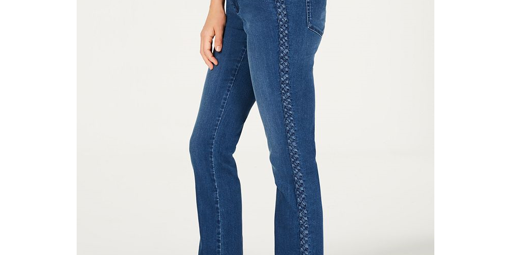 Calça jeans feminina Charter Club Lexington com perna reta e listras trançadas - Azul, tamanho 4